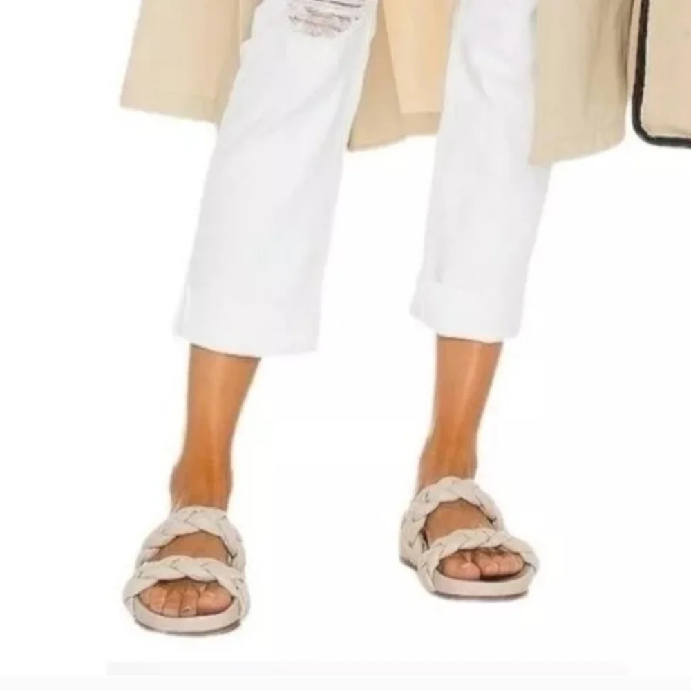 Kaanas Coco Taupe Beige Braided Leather Slide Sandal Size 9 NEW
